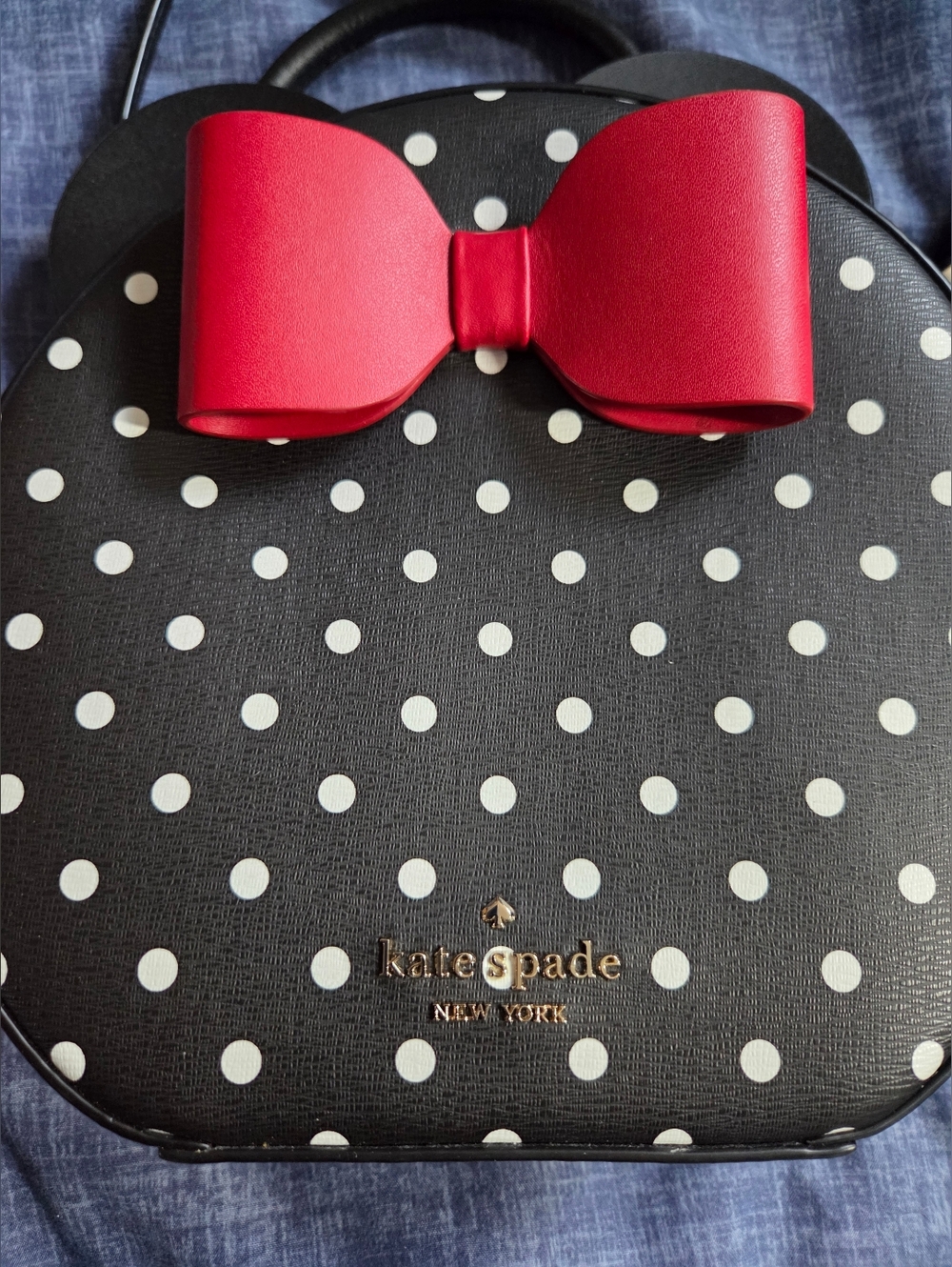 kate spade Minnie Mouse Black White Polka Dot Cross Body Mini Bag with Red Bow
